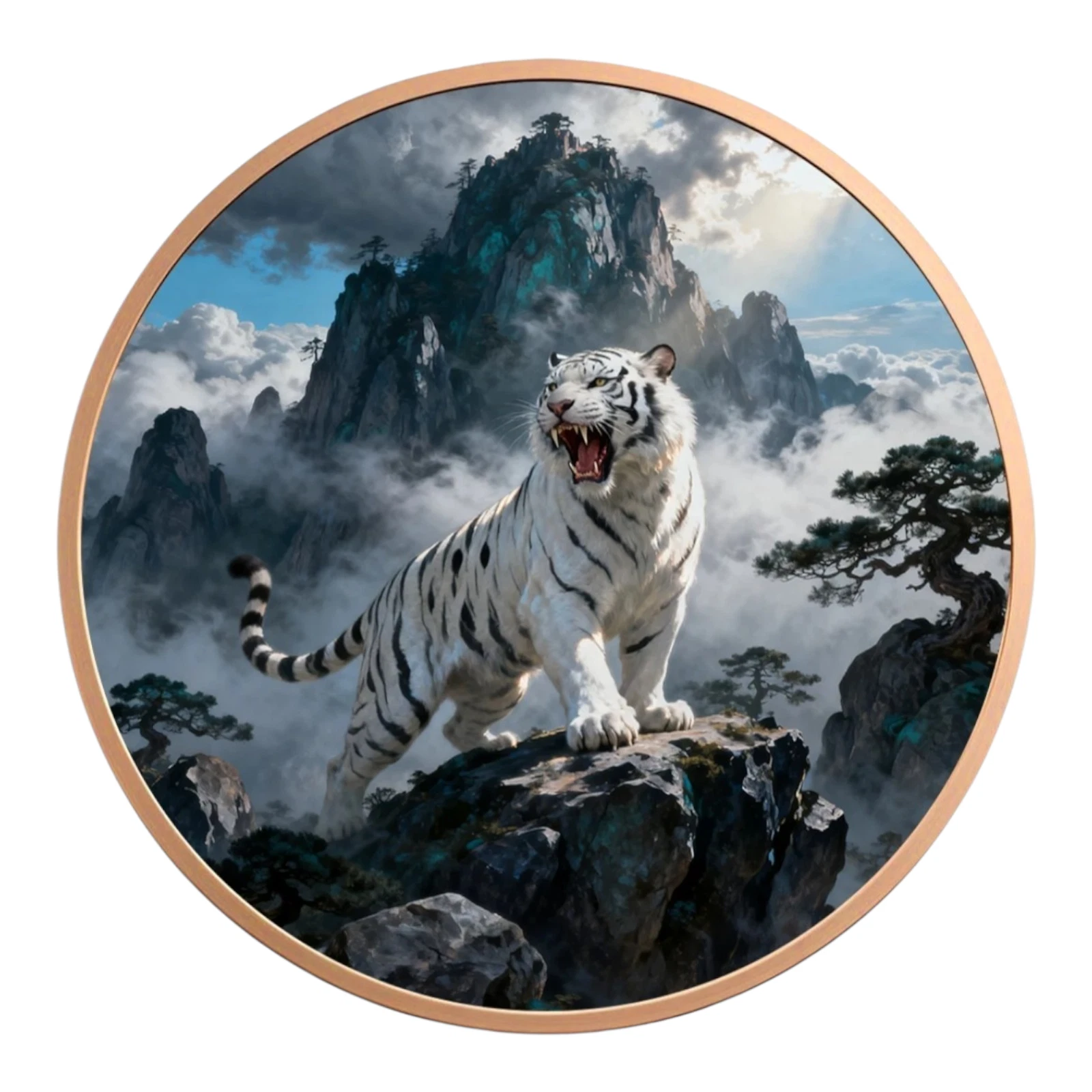 Mountain King White Tiger 1 oz. Pure Copper Colourized Bullion Round