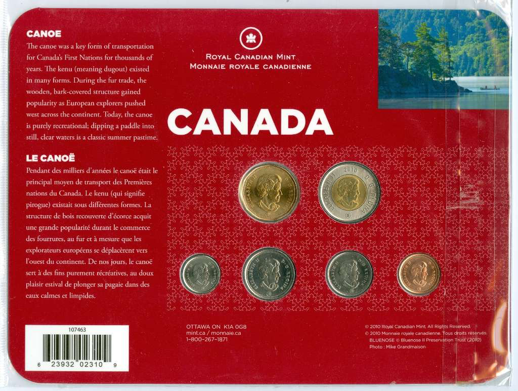 2010 Canada Base Metal Card Canoe Coin Collector Card to hold Standard 6 coins