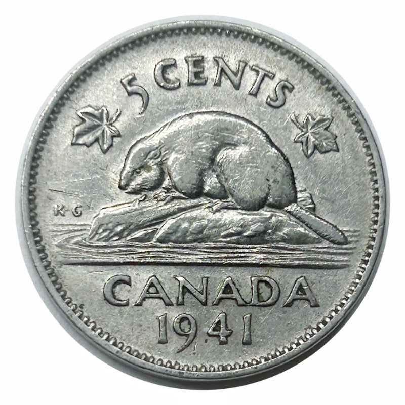 Pièce canadienne de 5 cents en nickel castor de 1939 VF