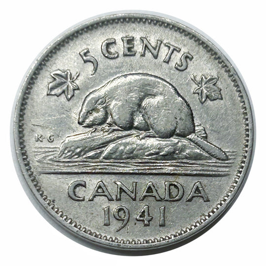Pièce canadienne de 5 cents en nickel castor de 1939 VF