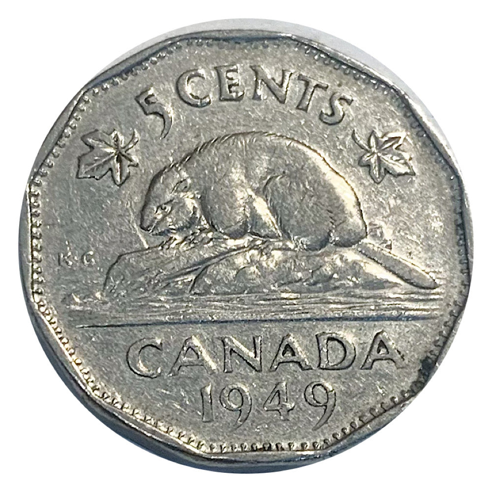 1949 Canadian 5-Cent Beaver Nickel Coin(Circulated) VF