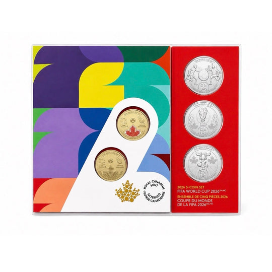 2026 $1 FIFA World Cup 5 Coin Set Canada UNC Loonie + 3 Quarters Collection