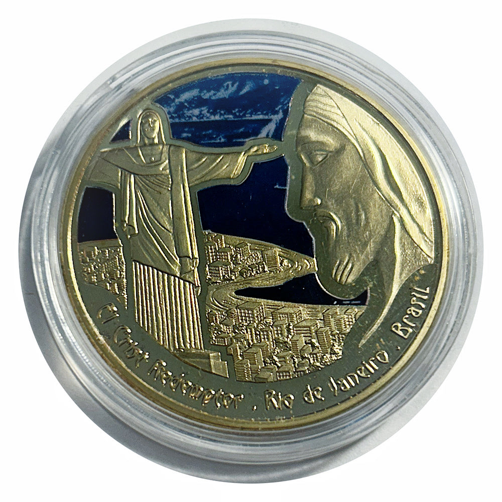 Lucky Craft Colored  Coin Christ the Redeemer Rio Brazil Souvenir Coin  in Capsule