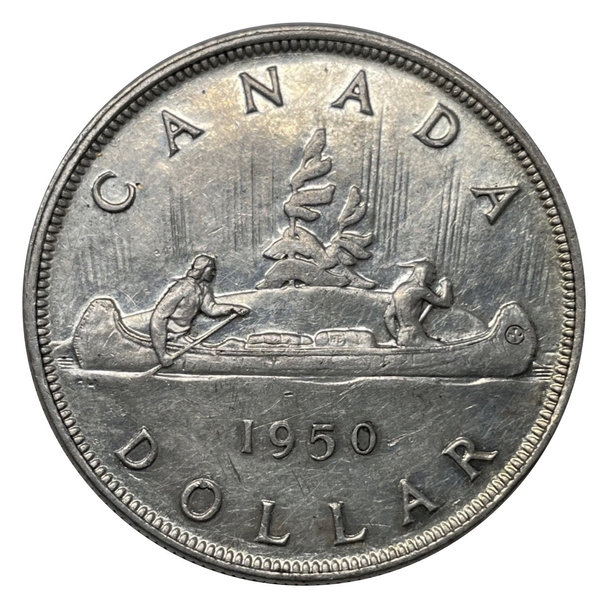 1950 Canadian Silver Dollar Coin Short Waterlines VF