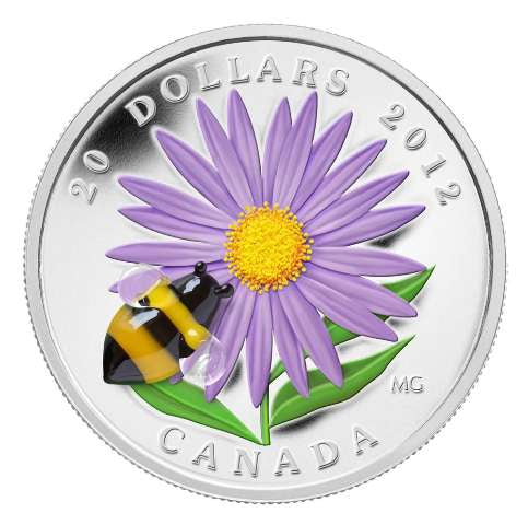2012 Canada $20 Aster with Venetian Glass Bumblebee .9999 Silver Coin