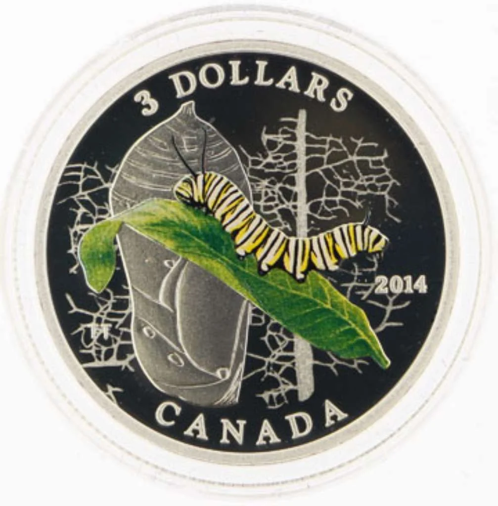 2014 Canada Silver  $3 Caterpillar and Chrysalis - Animal Architects .25oz