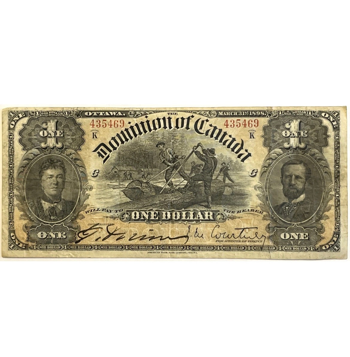 1898 Canada $1 One Dollar Banknote