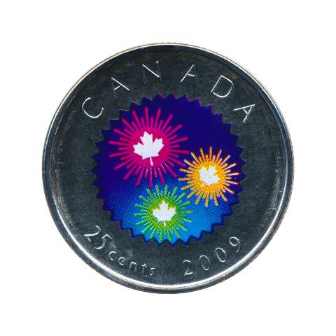 2009 Canada 25 Cents Congratulations Fireworks Coloured Coin in Greeting Card