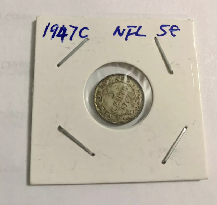 1947 C Newfoundland 5 Cent  Silver Coin VF