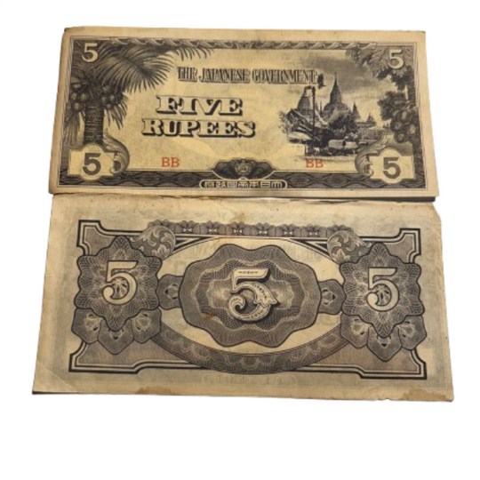 1942 Philippines Occupation Japanese government 5 Rupees Banknote VF