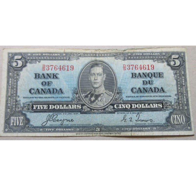 1937 Canada  $5 Five Dollar Note
