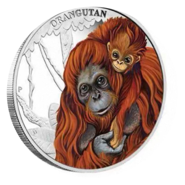 Lucky Coin Colored Orangutan Mother & Baby in Protective Plastic Capsule