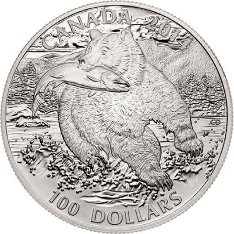 2014 Canada $100 Grizzly Bear .9999 Fine Silver Matte Proof Coin