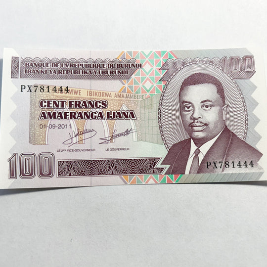 Burundi 100 Francs 2011 Fancy Triple 444 Serial PX781444 UNC