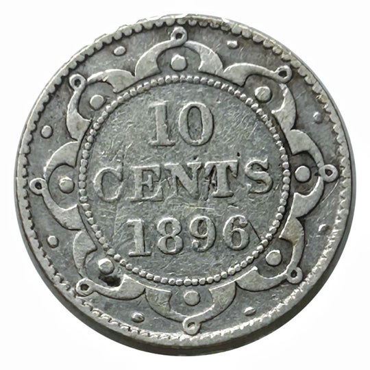 1896 Newfoundland Silver 10 Cents Coin VG
