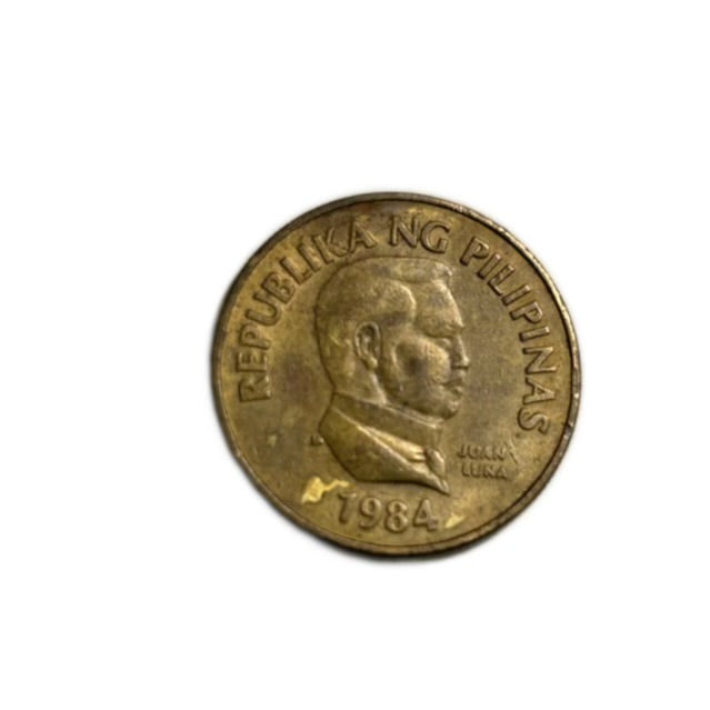 1984 Philippines 25 Sentimo Quarter Dollar coin. Butterfly.