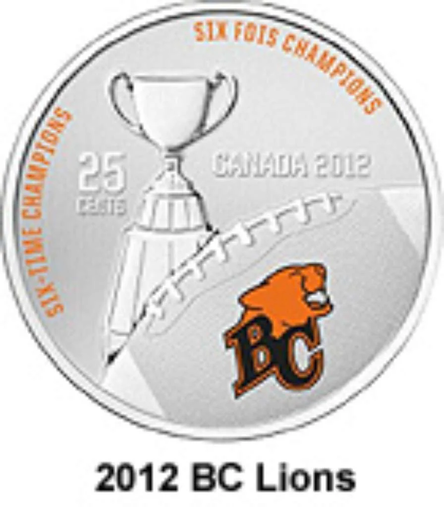 Canada Base Metal 2012 25 Cents Set British Columbia Lions - Football League Coin & Stamp SP