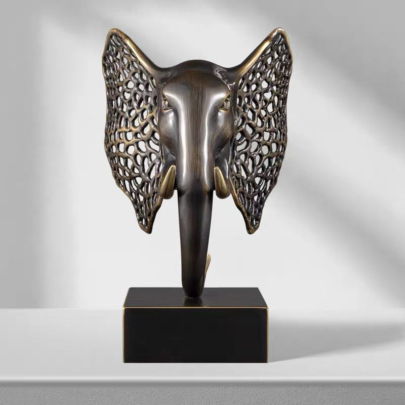 Luxury Abstract Elephant Head Sculpture – Modern Bronze Finish Decorative Statue