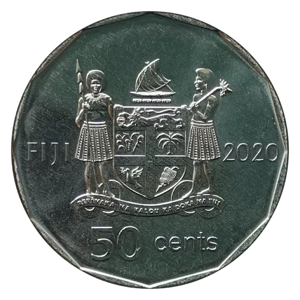 2020 FIJI 50 Cents - Independence Coat of Arms Colorized Flag BU