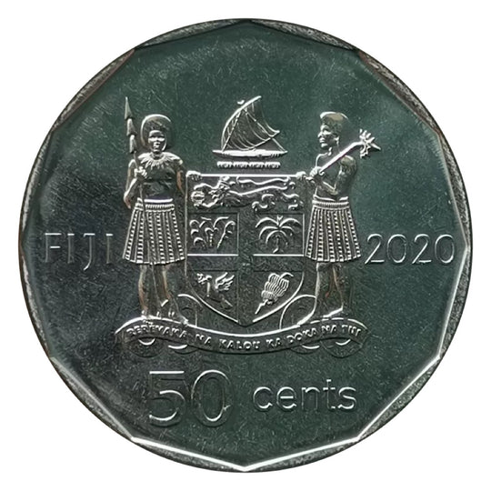2020 FIJI 50 Cents - Independence Coat of Arms Colorized Flag BU