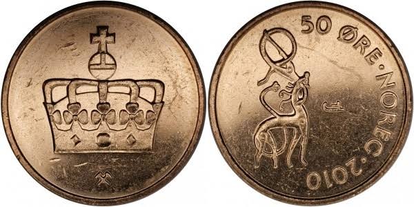 2010 Norway crowned 50 ore Coin BU 