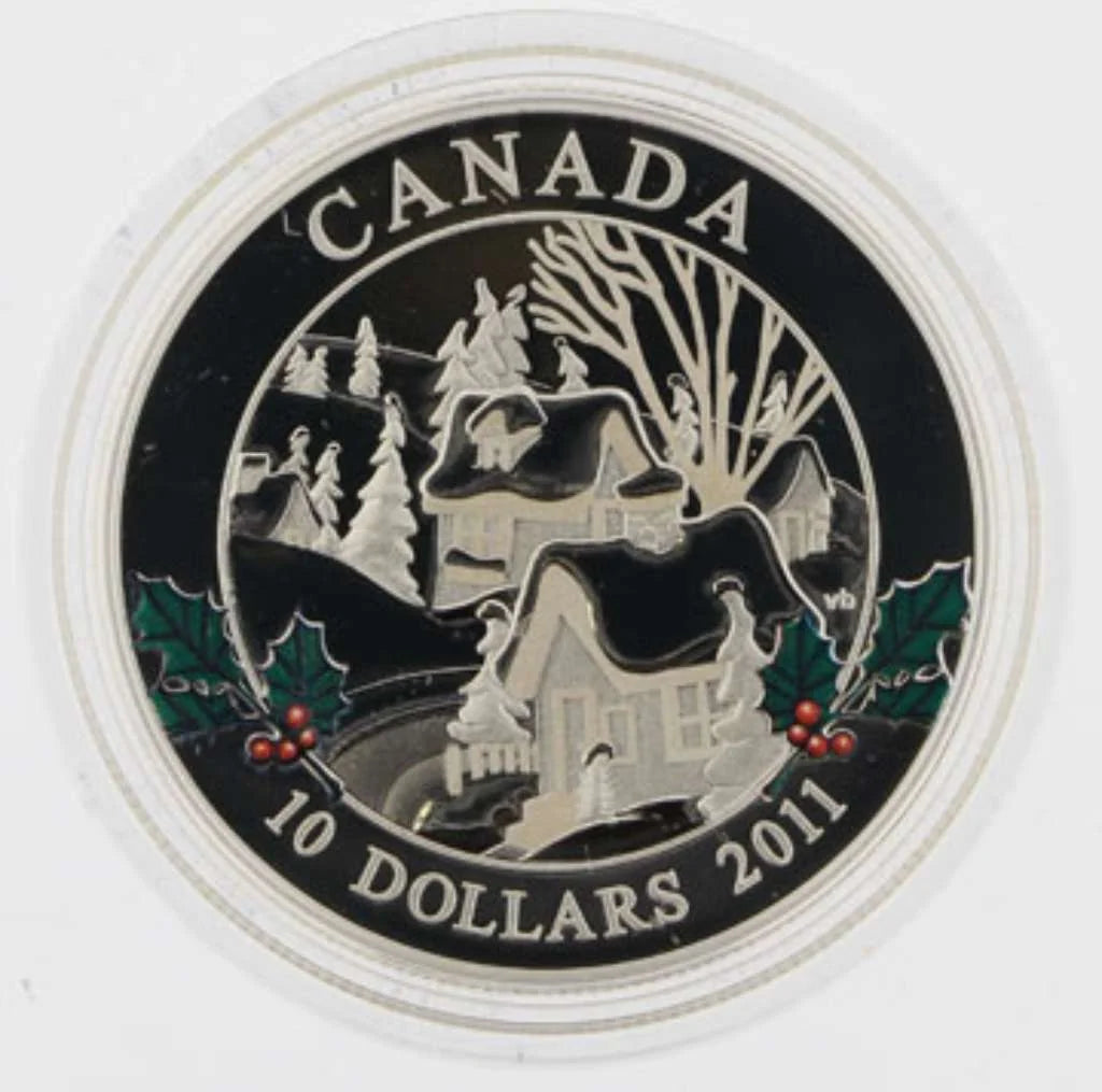 2011 Canada $10 Wintertown Winter Town .9999 Silver Coloured Proof Coin
