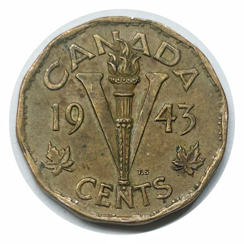 1943 Canada 5 Cent Tombac War issue victory nickel VF