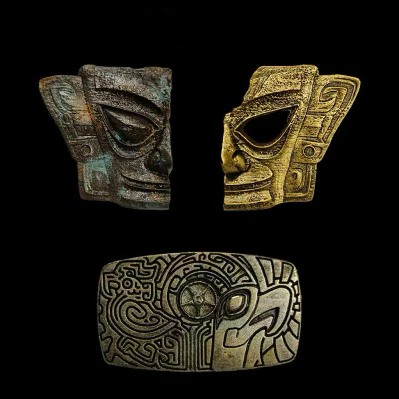 Mystic Bronze Mask Fridge Magnet – Vintage Tribal Wall & Refrigerator Decor, Collectible Resin Art