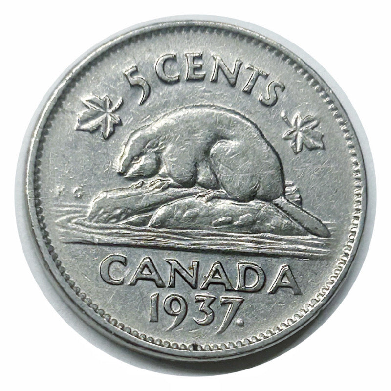 1937 Kanadische 5-Cent-Beaver-Nickelmünze (Umlauf) VF