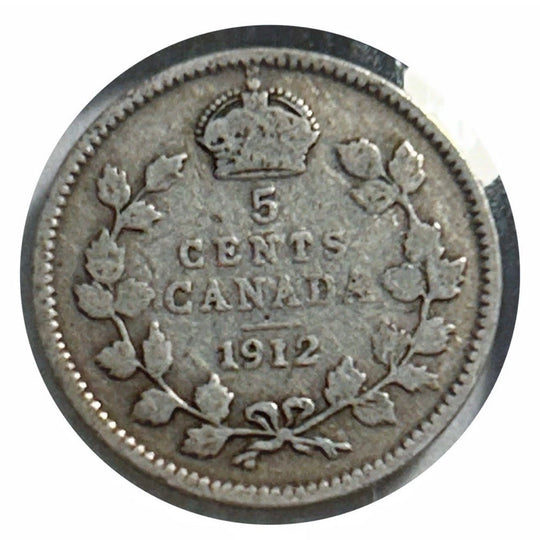 1912 Canada Silver  5 Cent George V  Coin VF