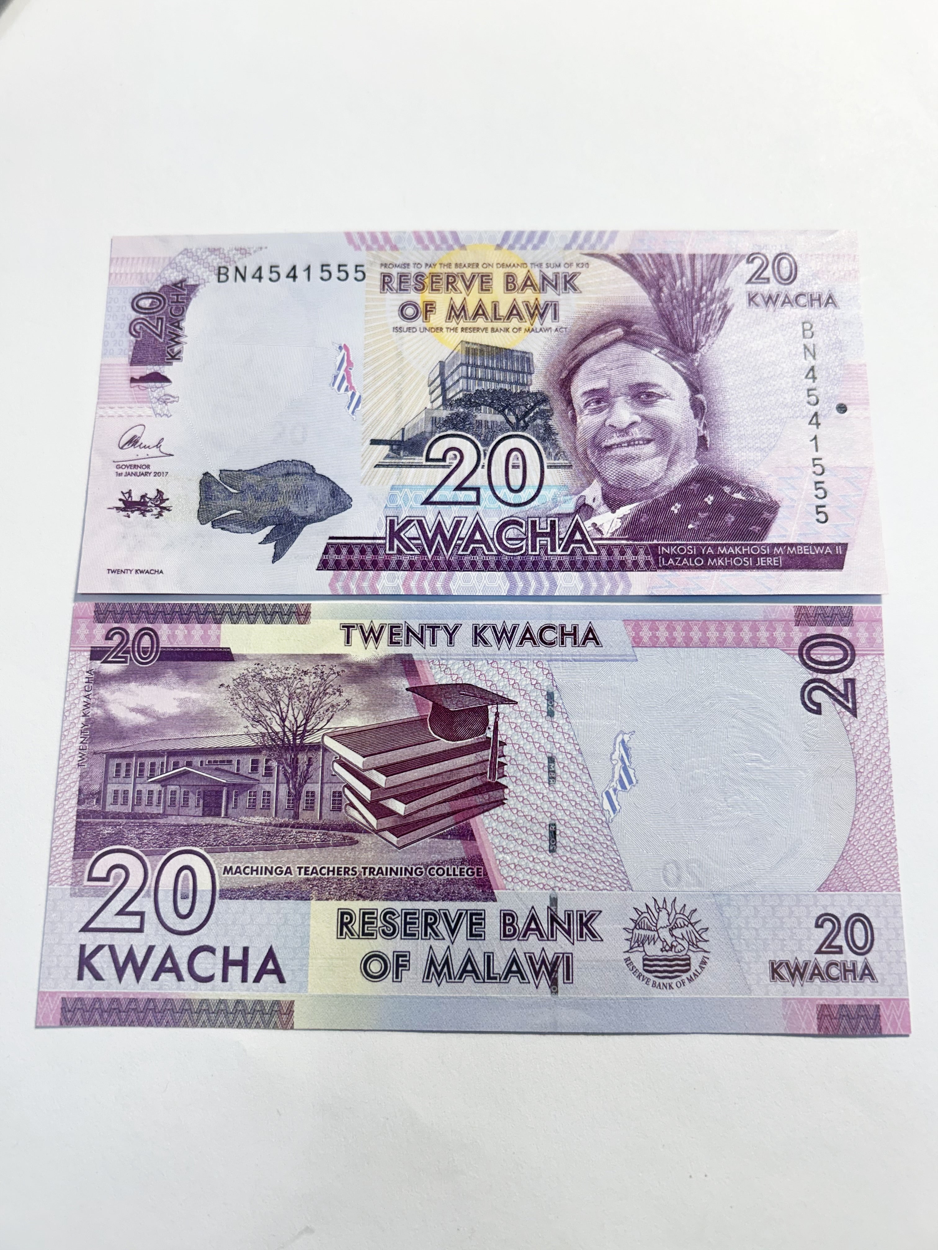 2019 Malawi 20 Kwacha  Fancy  555 Ending Serial Banknote  UNC