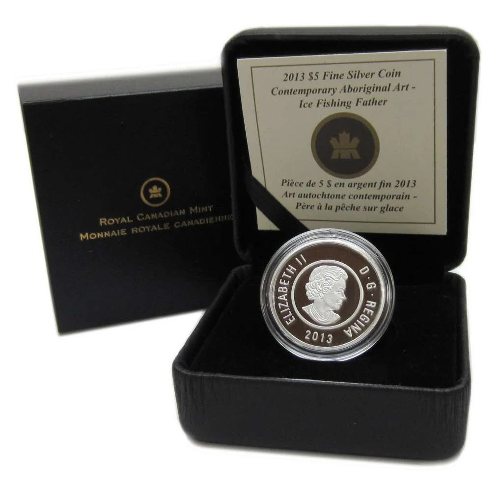 2013 Canada $5 Ice Fishing Father Inuit Art Silver Niobium Proof Coin