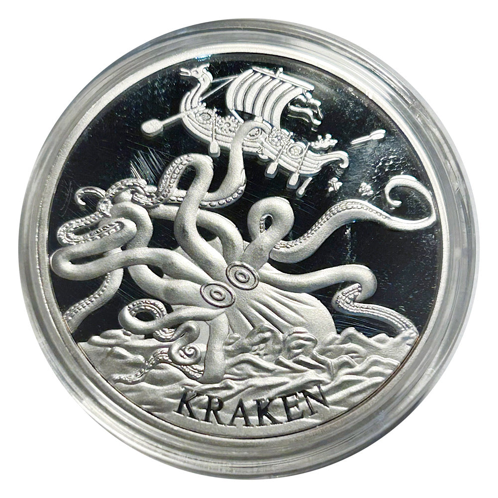 Lucky Coin Kraken Sea Monster in Protective Plastic Capsule