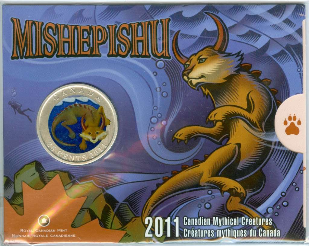 2011 Canada 25 Cents Mishepishu Canadian Mythical Creatures Coloured Coin