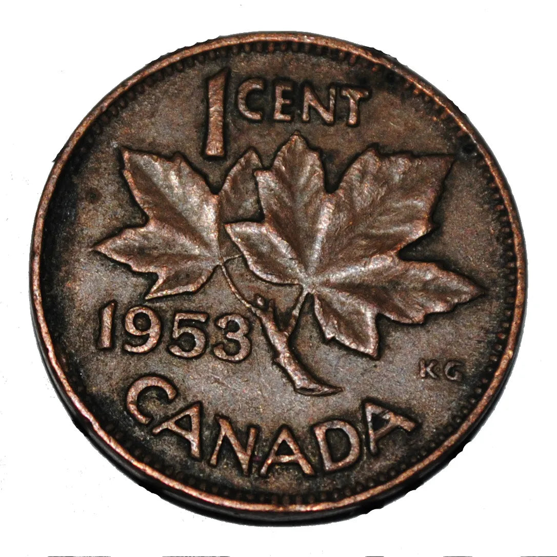 1953 Canada One Cent  VF None Shoulder Fold