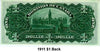 1911  Canada $1 One Dollar Banknote  Series U Black Line with Hyphen F