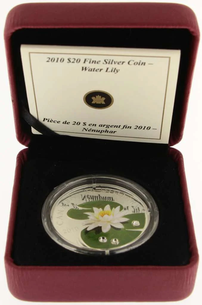 2010 Canada $20 Water Lily Swarovski Crystals .9999 Silver Proof Coin