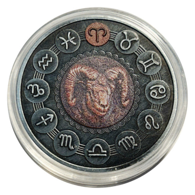 Lucky Colored Coin Zodiac Aries  in Plastic Capsule