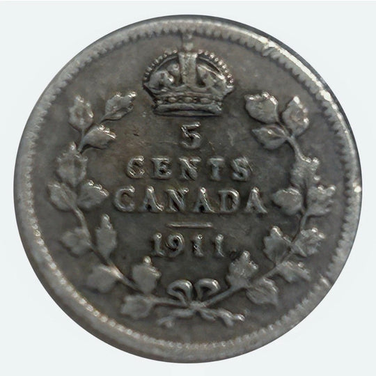 1911 Canada 5 Cent Silver  Coin George V  Coin  VF