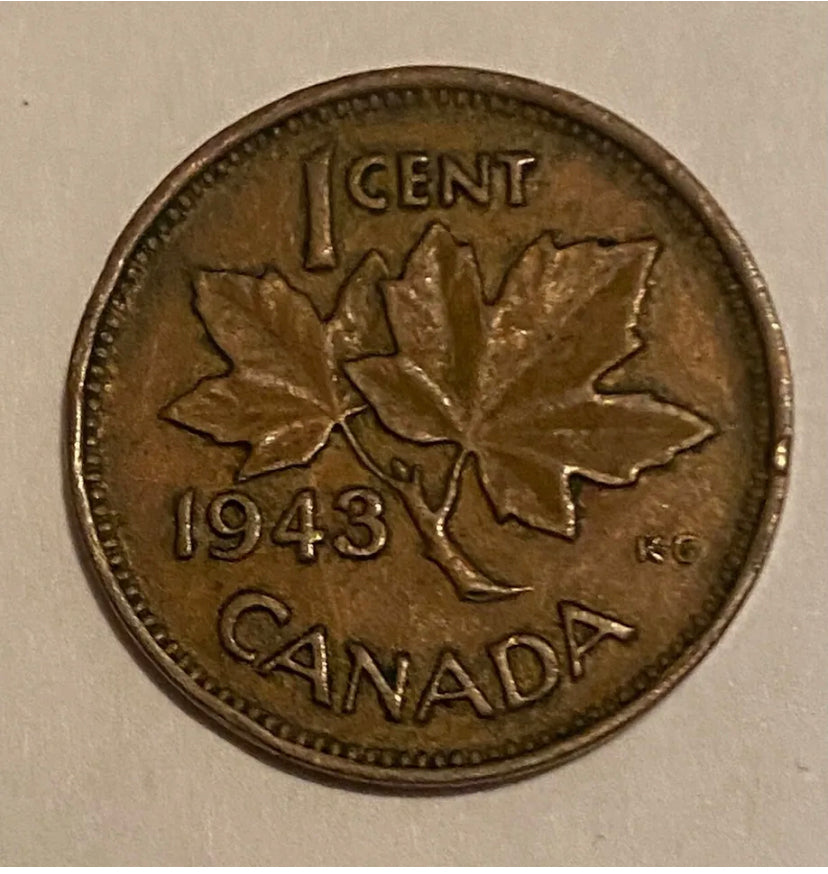 1943 1 Cent Canadian Penny Circulated Very Fine Condition