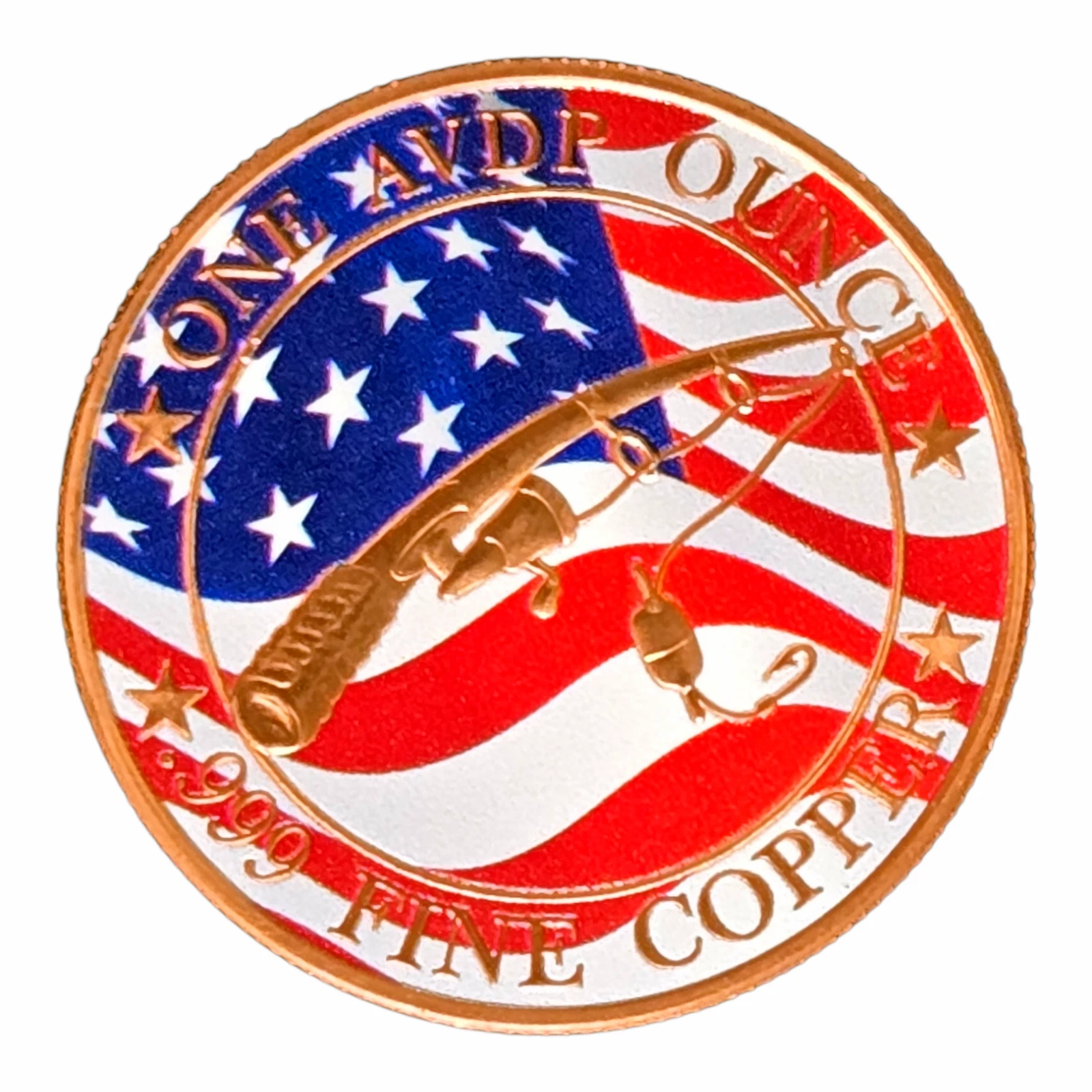 Bass Fishing USA 1 oz. Pure Copper Colourized Bullion Round!!