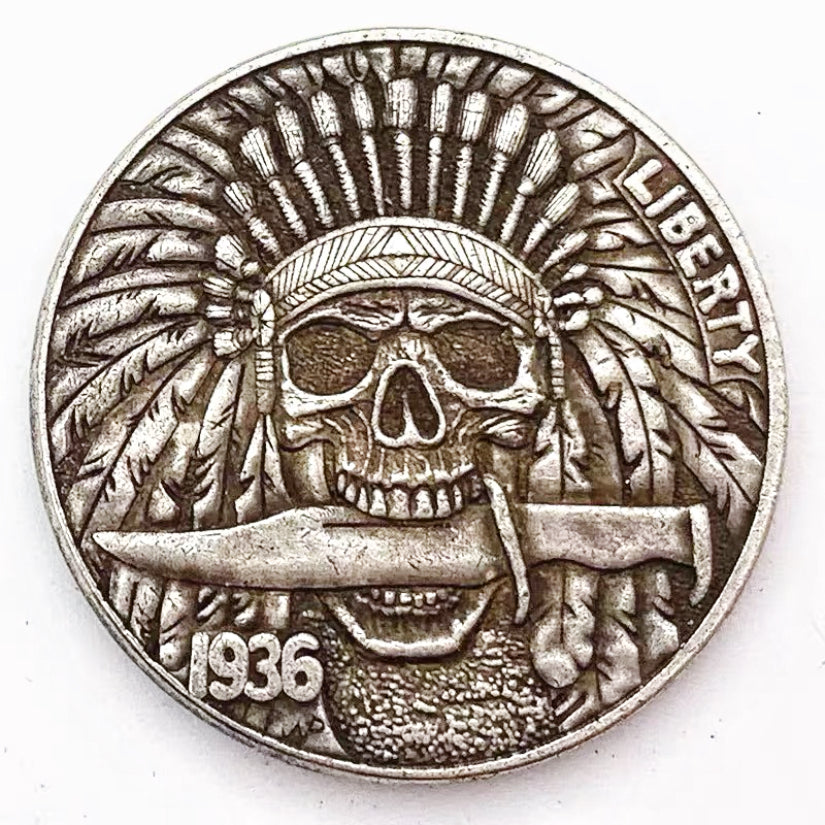 Copper Craft  Coin “Skull Native Warrior  “23mm Hobo Nickel Coin