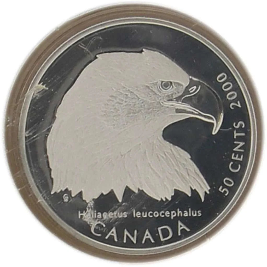 2000 Canada 50 Cents Bald Eagle Birds of Prey .925 Silver Proof Coin