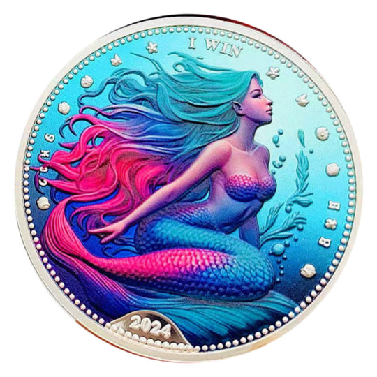 Pièce porte-bonheur - Empreinte de pied sur la plage, pièce cadeau artisanale colorée plaquée argent