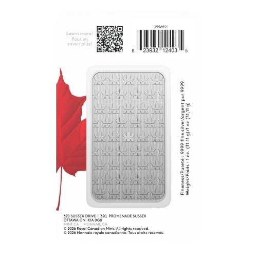 2026 1 oz Pure Silver Bar in Proudly Canadian Packaging - Premium Bullion