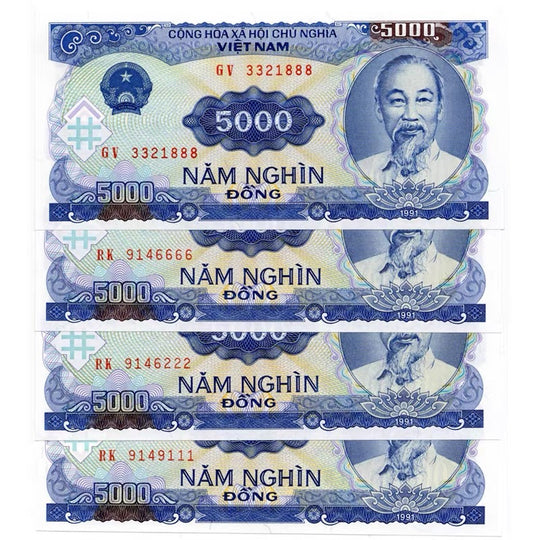 Vietnam 5000 Dong Banknote Fancy Serial Number 444/777 Random Pick UNC