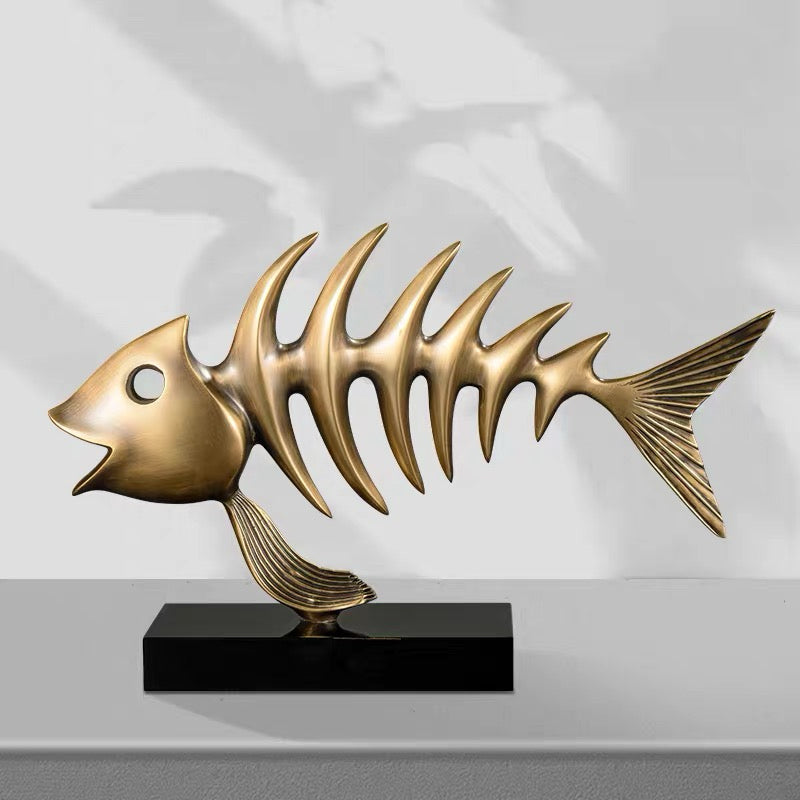 Modern Brass Fish Skeleton Sculpture – Luxury Abstract Coastal Home Decor Statue