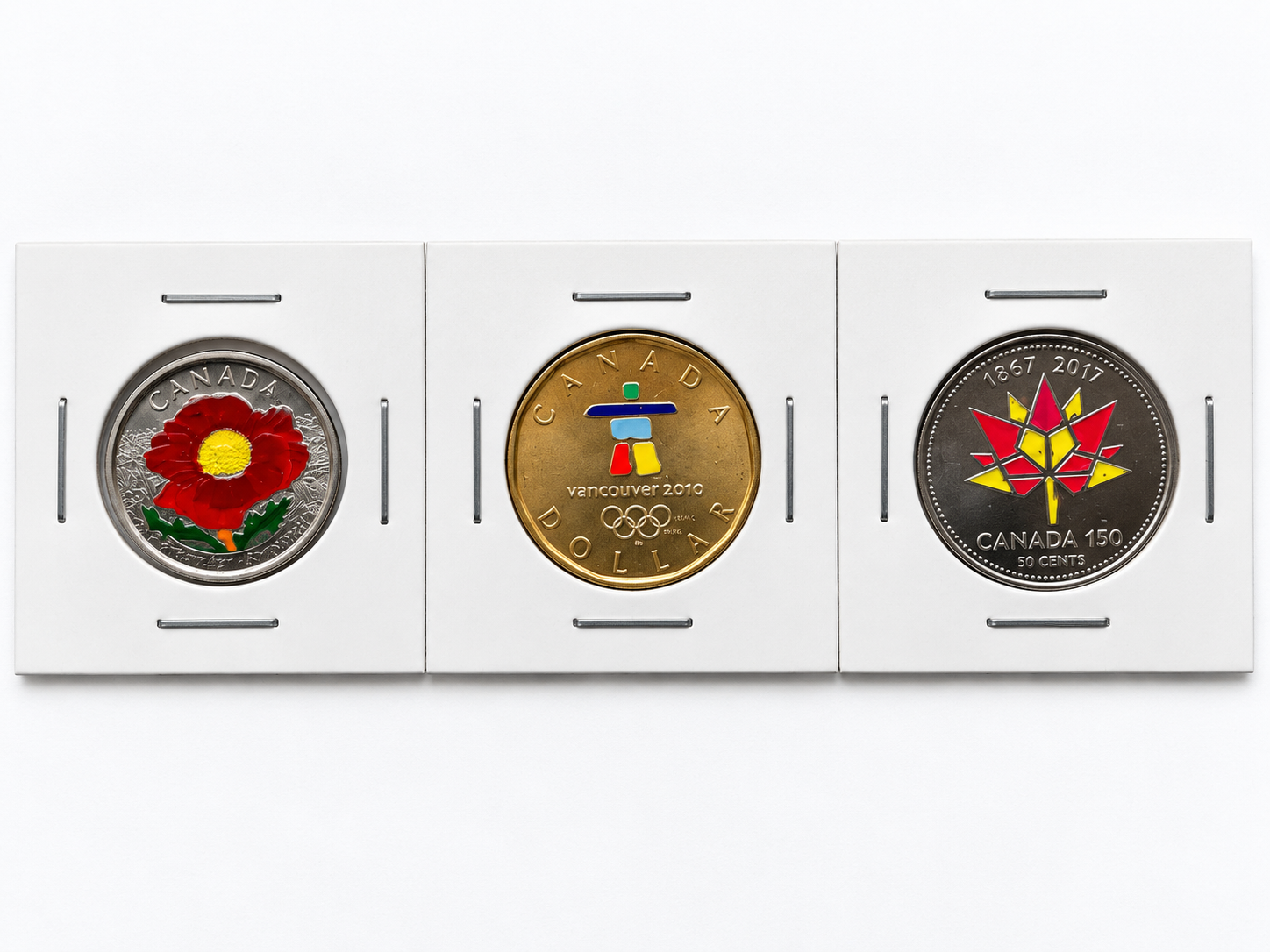 Canadian Heritage Hand Colored  Coin Collection – 3 Coin Set