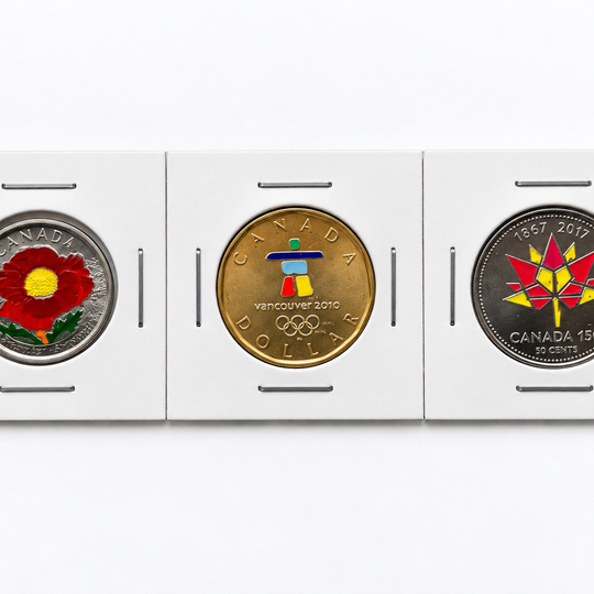 Canadian Heritage Hand Colored  Coin Collection – 3 Coin Set