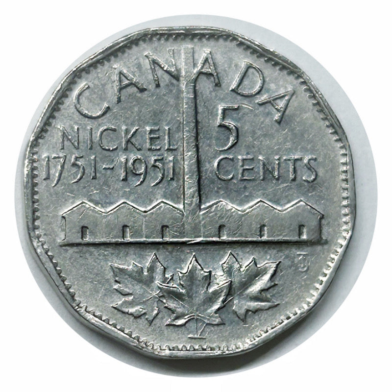 1951 (1751-) Kanadische 5-Cent-Nickel-Isolations-Zweihundertjahrfeier-Gedenkmünze, AU